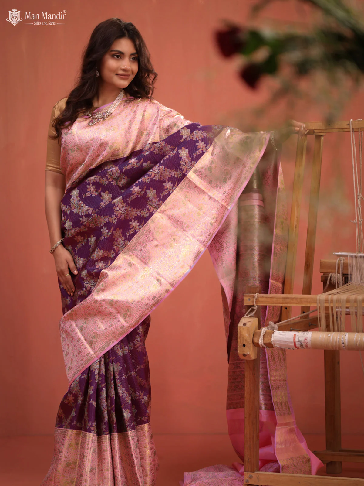 Wine Shade - Light Pink Kanchipuram Silk Saree - Image 6