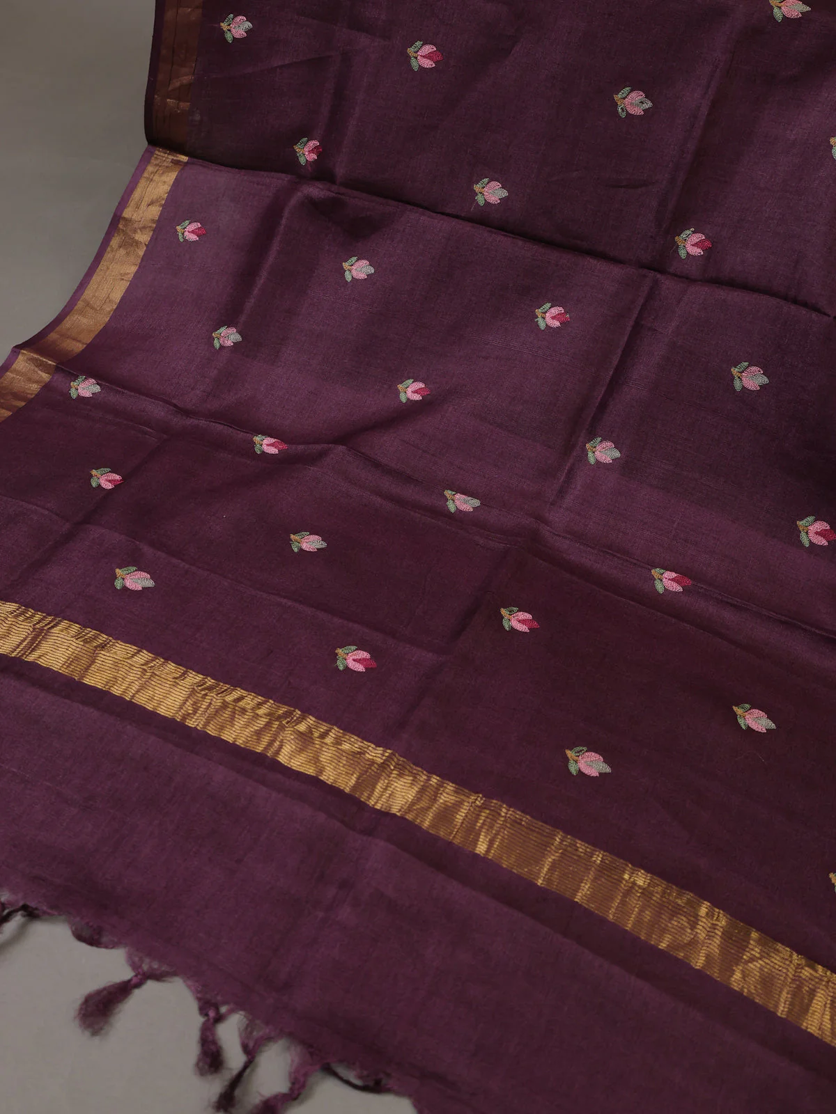 Wine Tussar Silk Unstitched Suit - Image 3