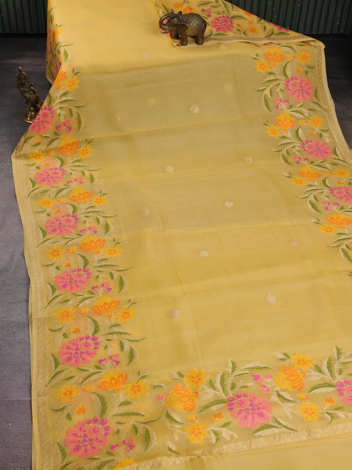 Yellow Banarasi Kora Saree - Image 2