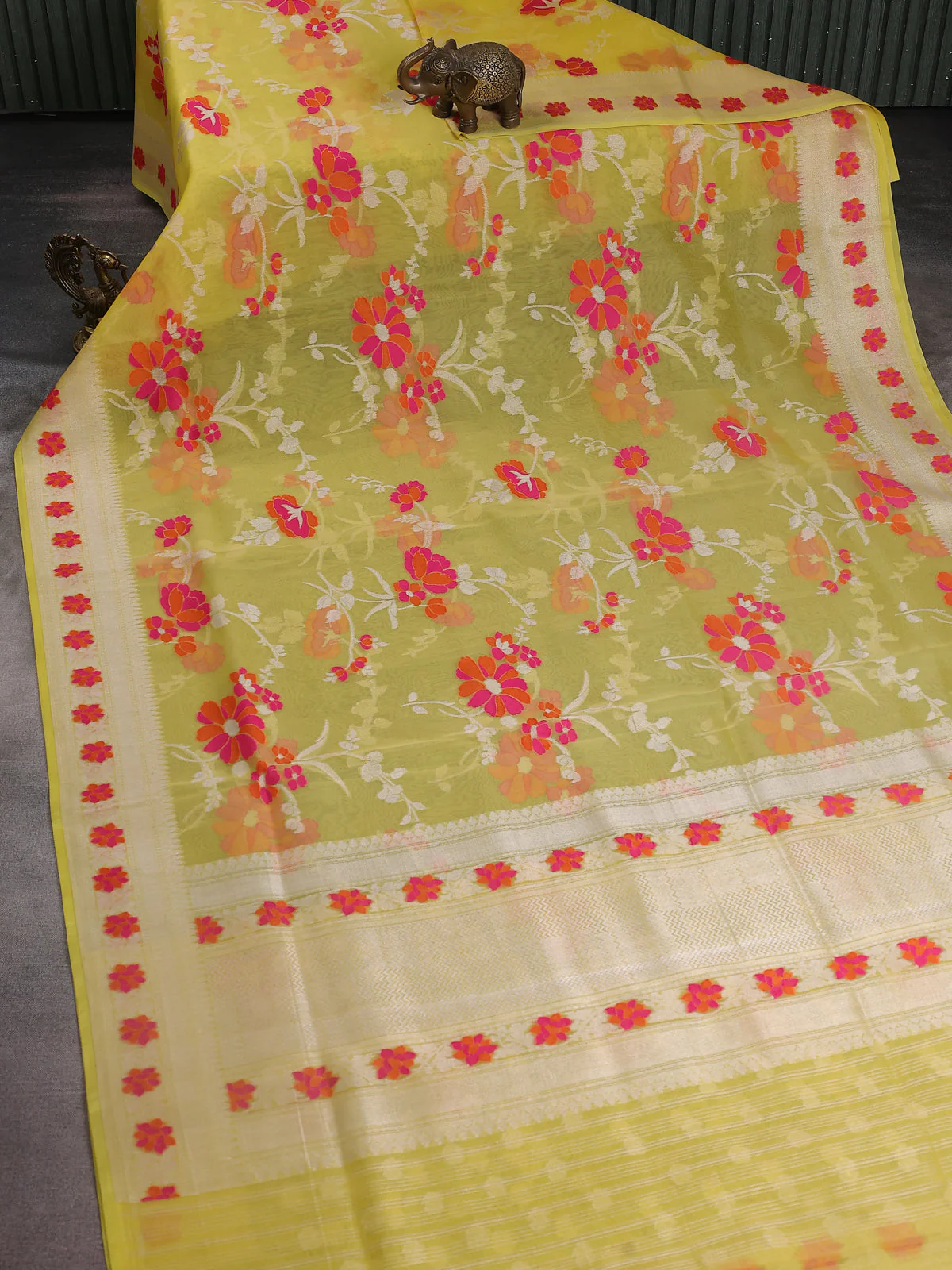Yellow Banarasi Kora Saree - Image 2