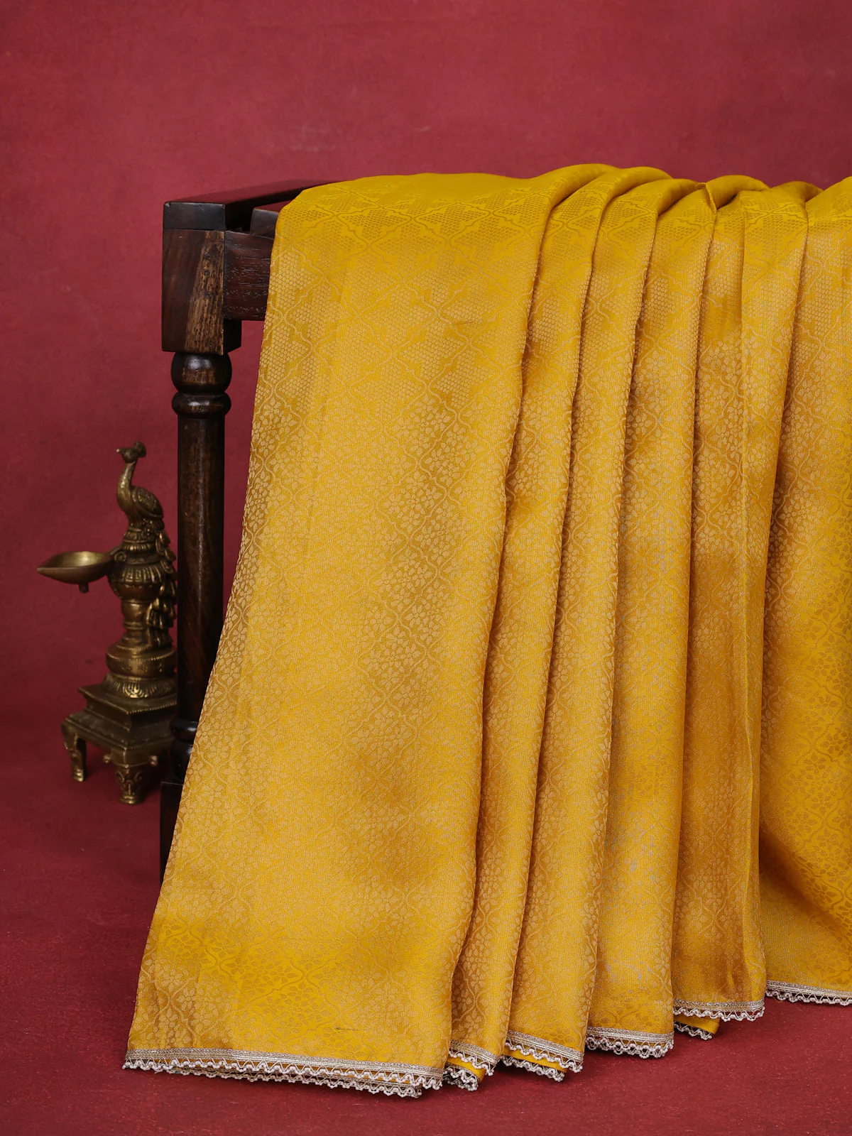 Yellow Banarasi Silk Saree With Embroidery Readymade Blouse - Image 3