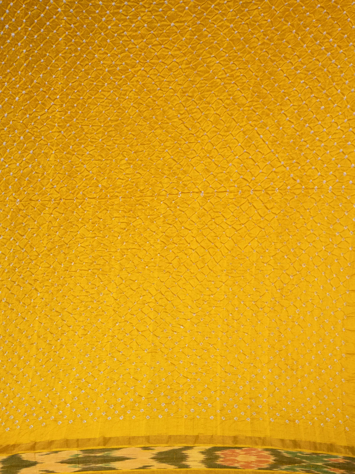 Yellow Tussar Silk Saree With Bandhej And Kantha Work - Image 5
