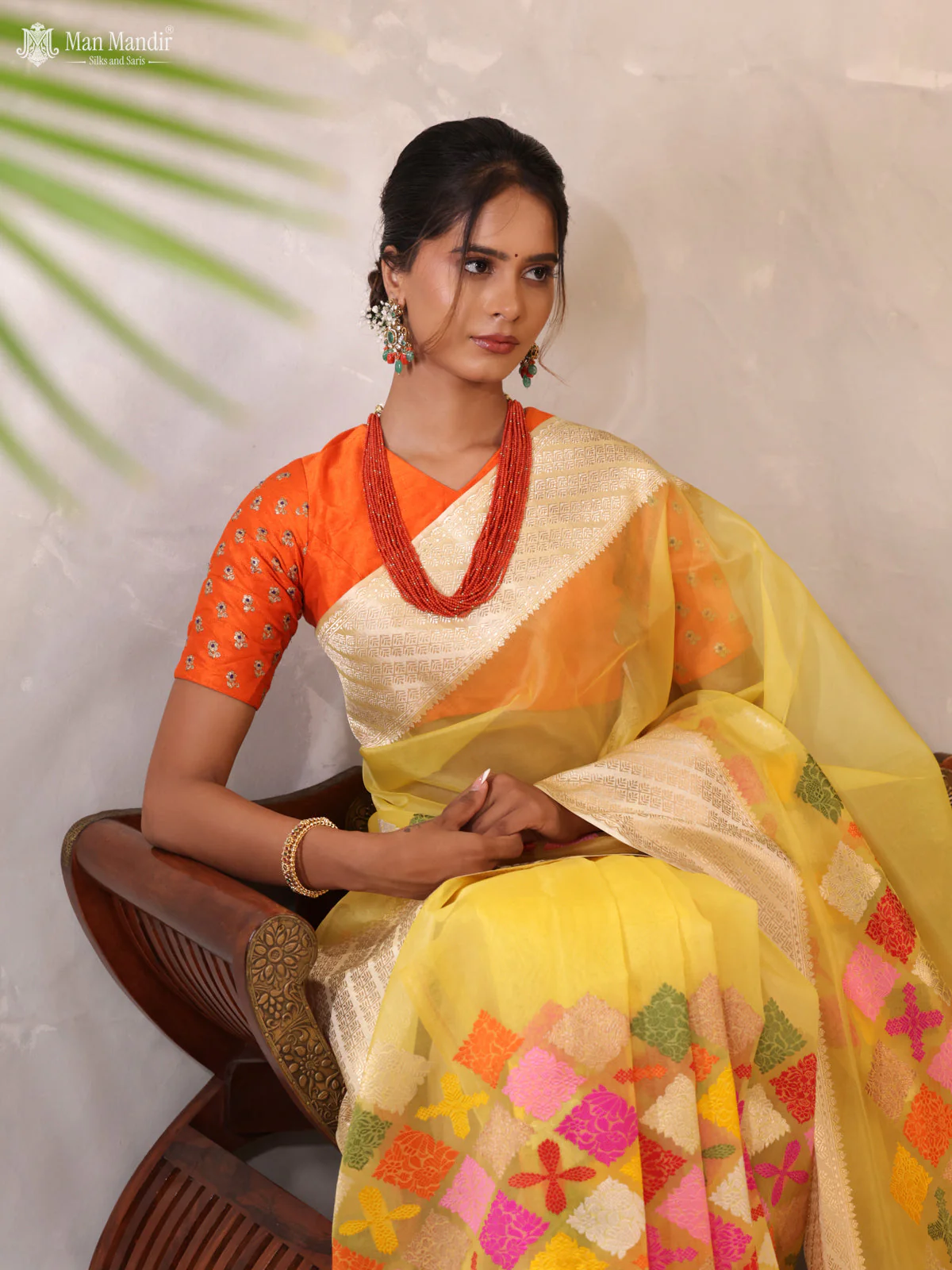 Yellow - Cream Banarasi Kora Silk Saree - Image 5