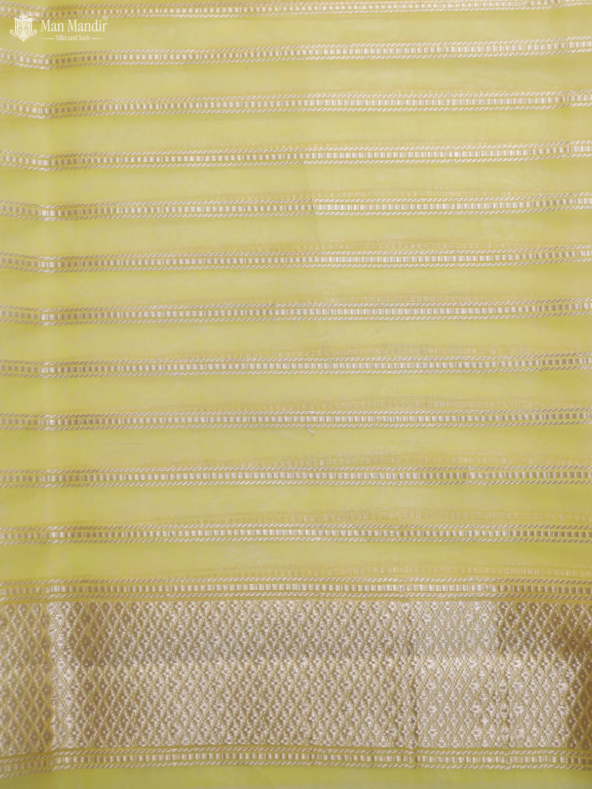 Yellow - Cream Banarasi Kora Silk Saree - Image 6