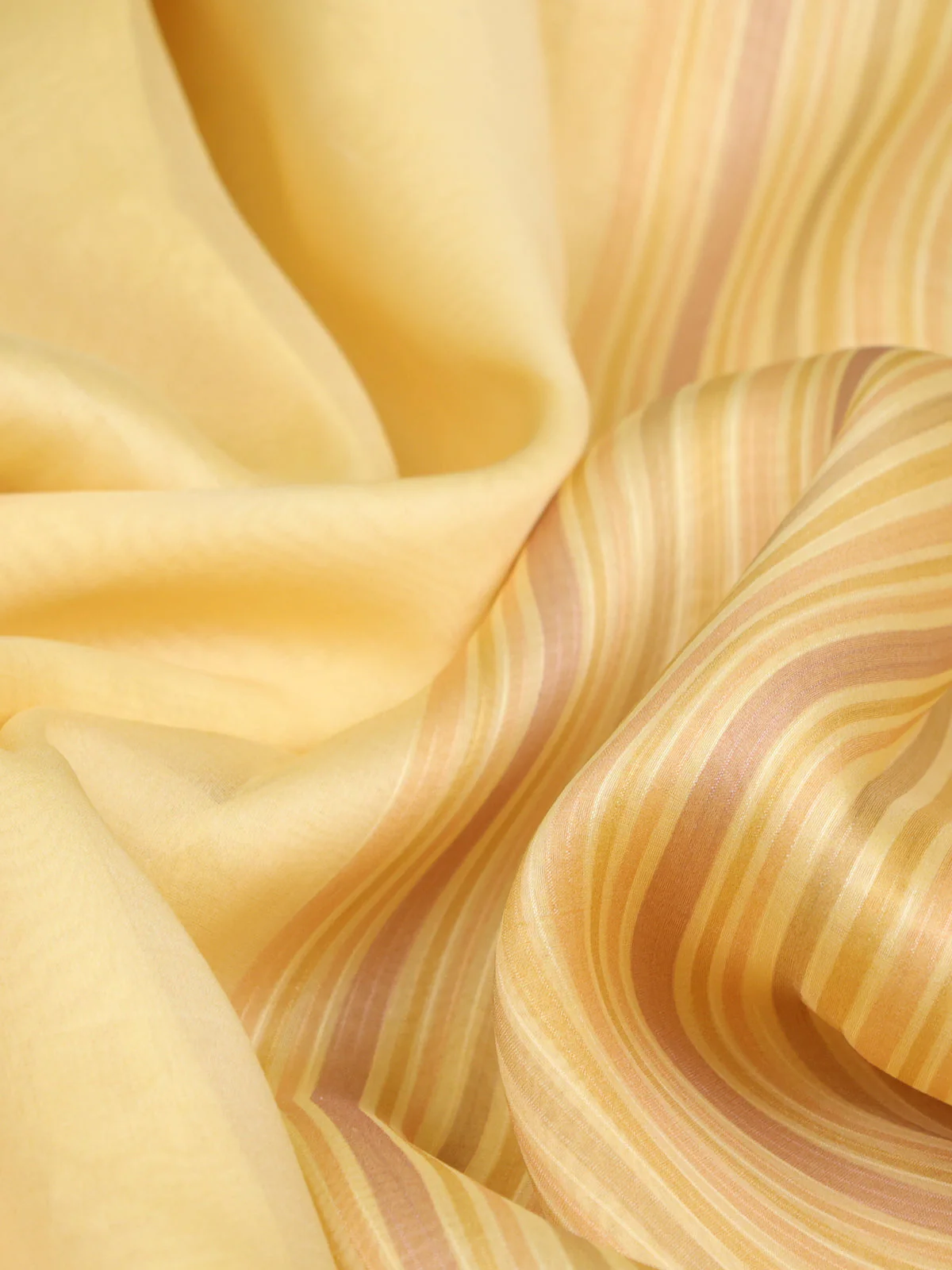 Yellow Green Banarasi Kora Saree With Plain Body And Satin Border Prints - Image 3