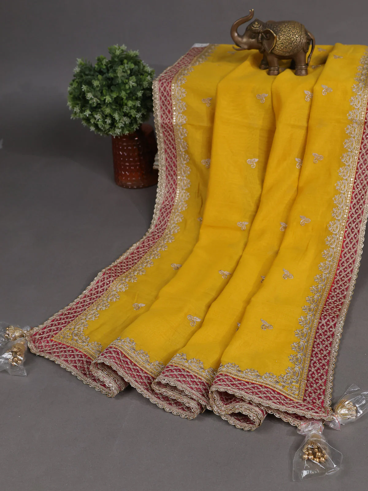 Yellow Mul Chanderi Semi Stitched Suit - Image 3