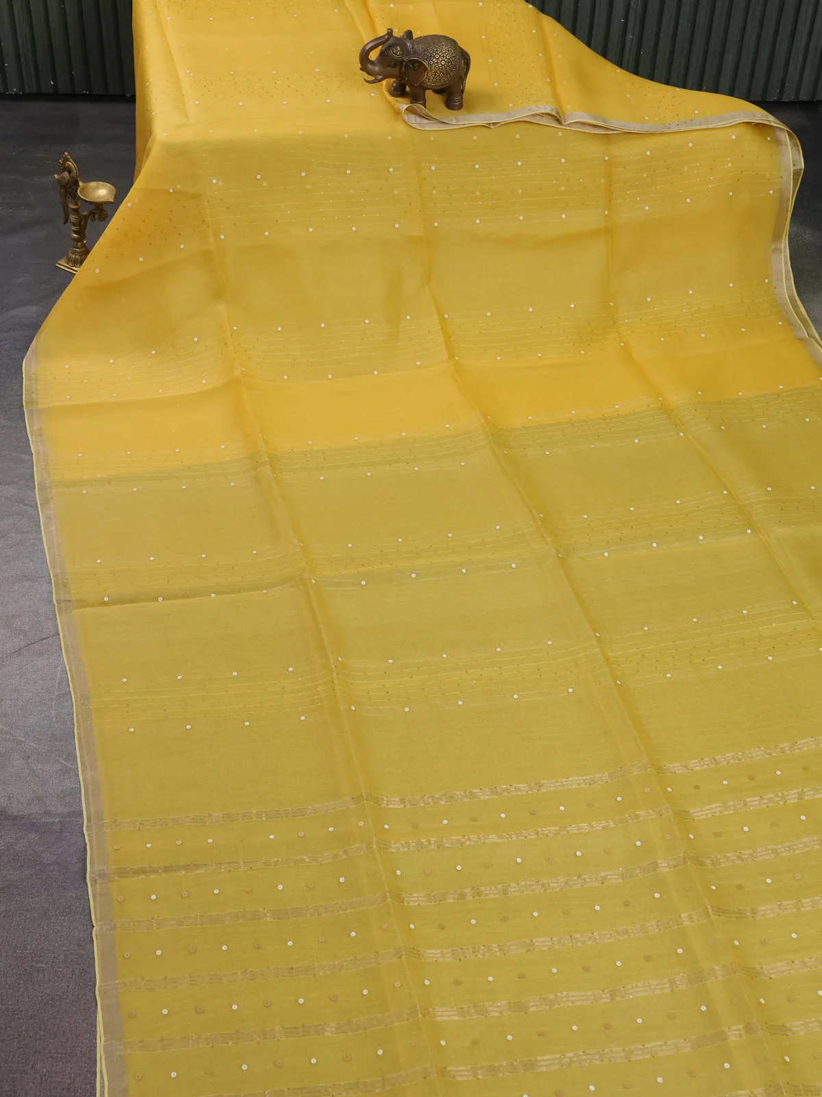 Yellow Muslin Organza Saree - Image 2