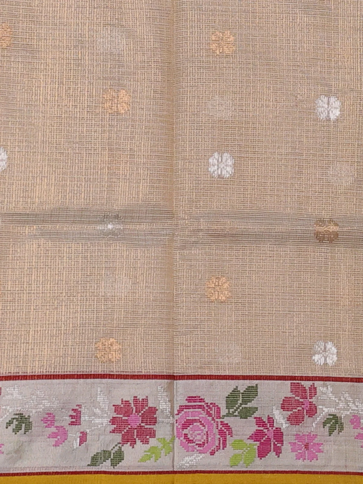 Yellow- Off White Kota Tissue Saree - Image 3