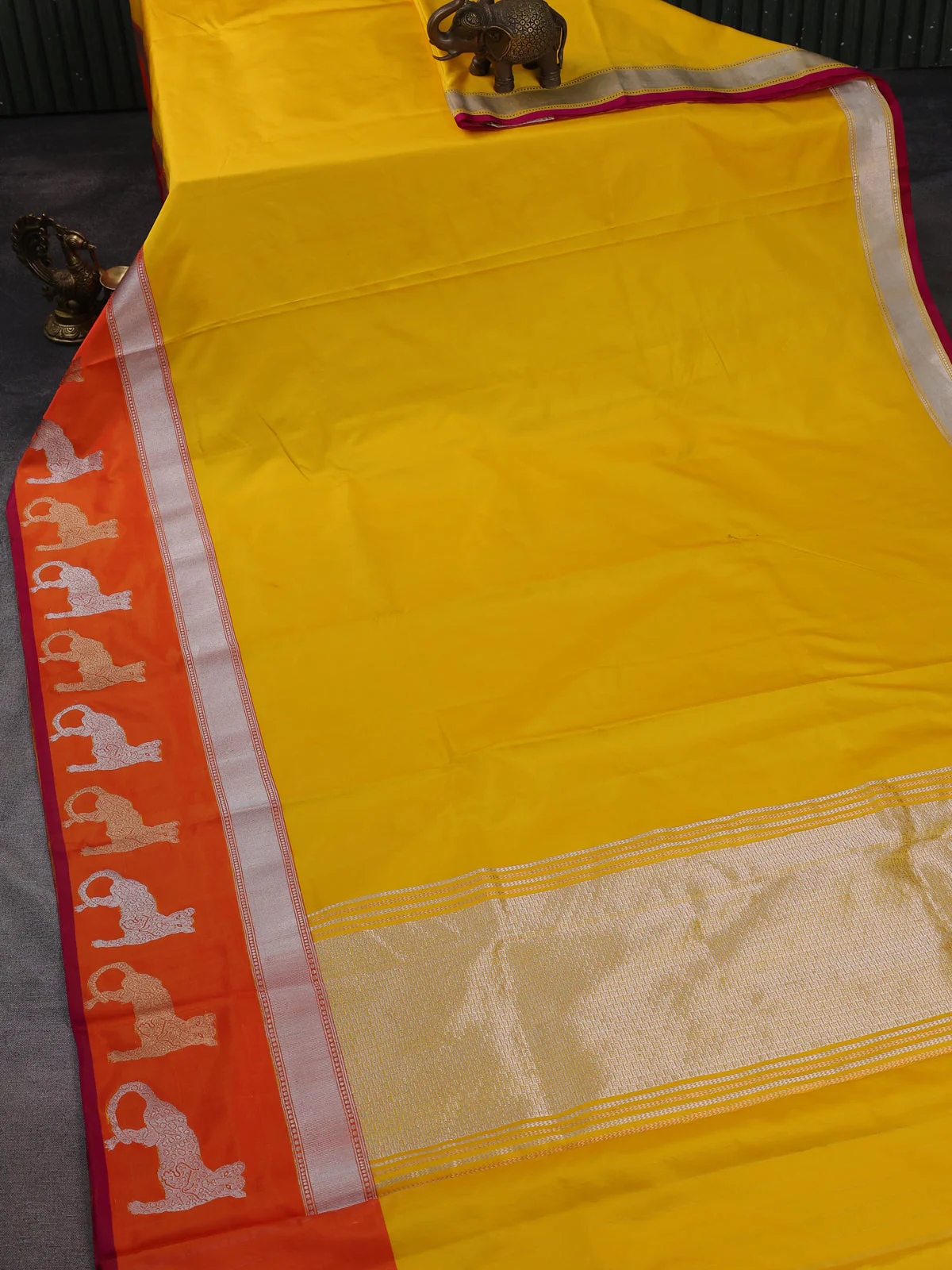 Yellow - Orange Banarasi Mushru Silk Saree - Image 2
