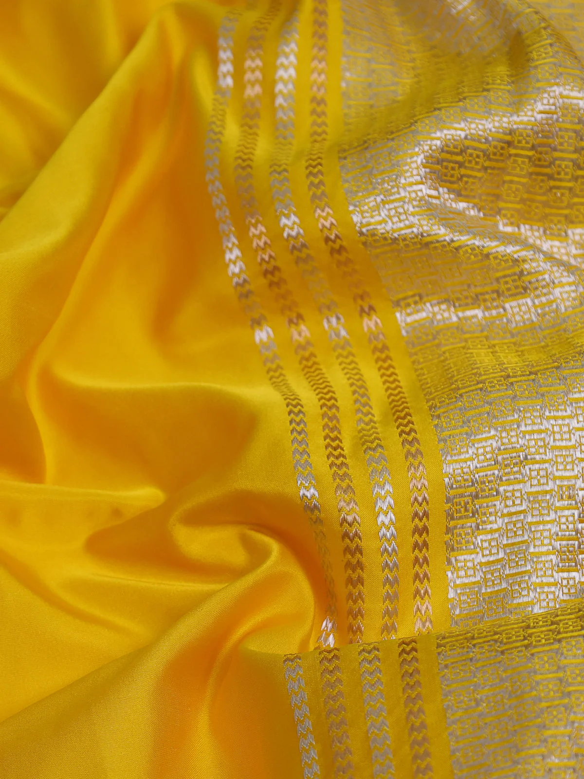 Yellow - Orange Banarasi Mushru Silk Saree - Image 3