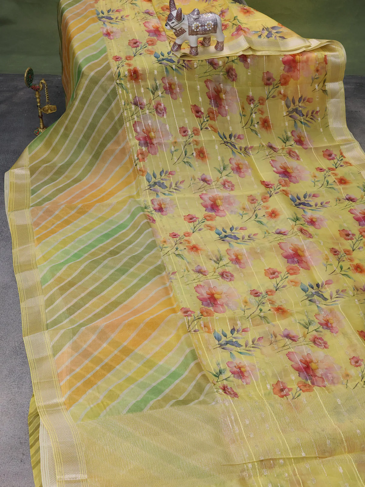 Yellow Organza Silk Saree - Image 2