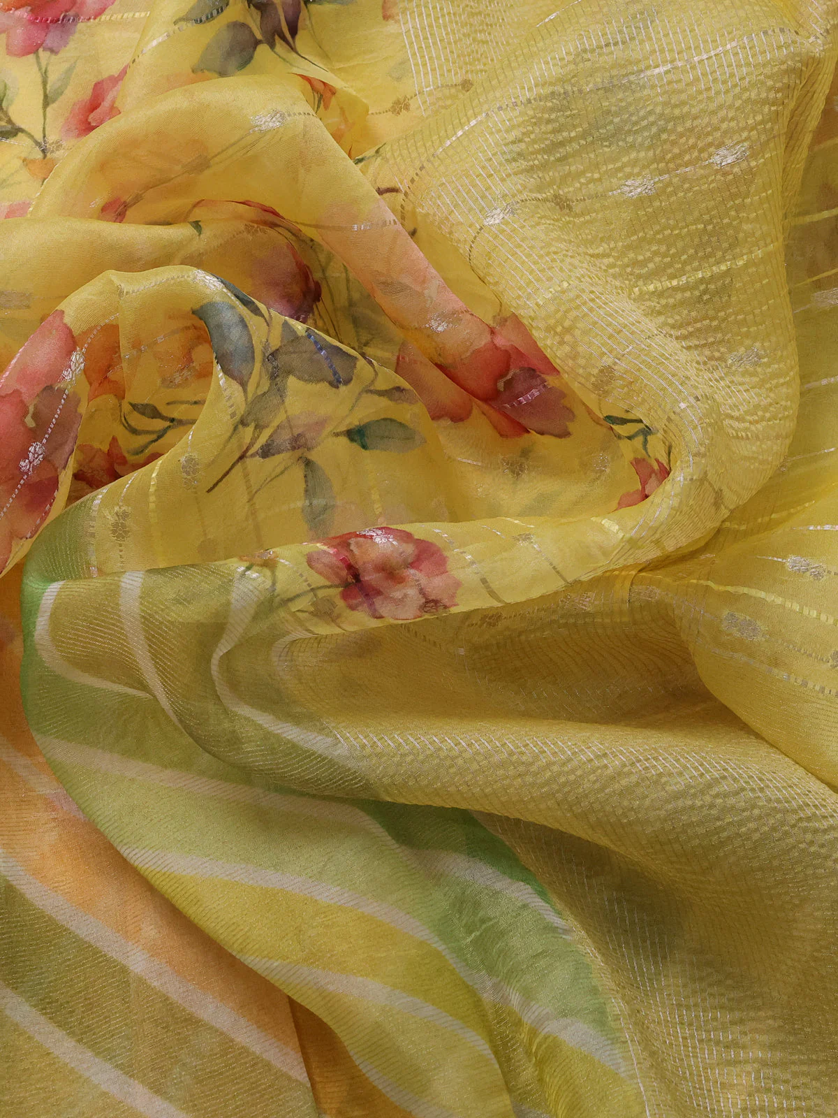 Yellow Organza Silk Saree - Image 3