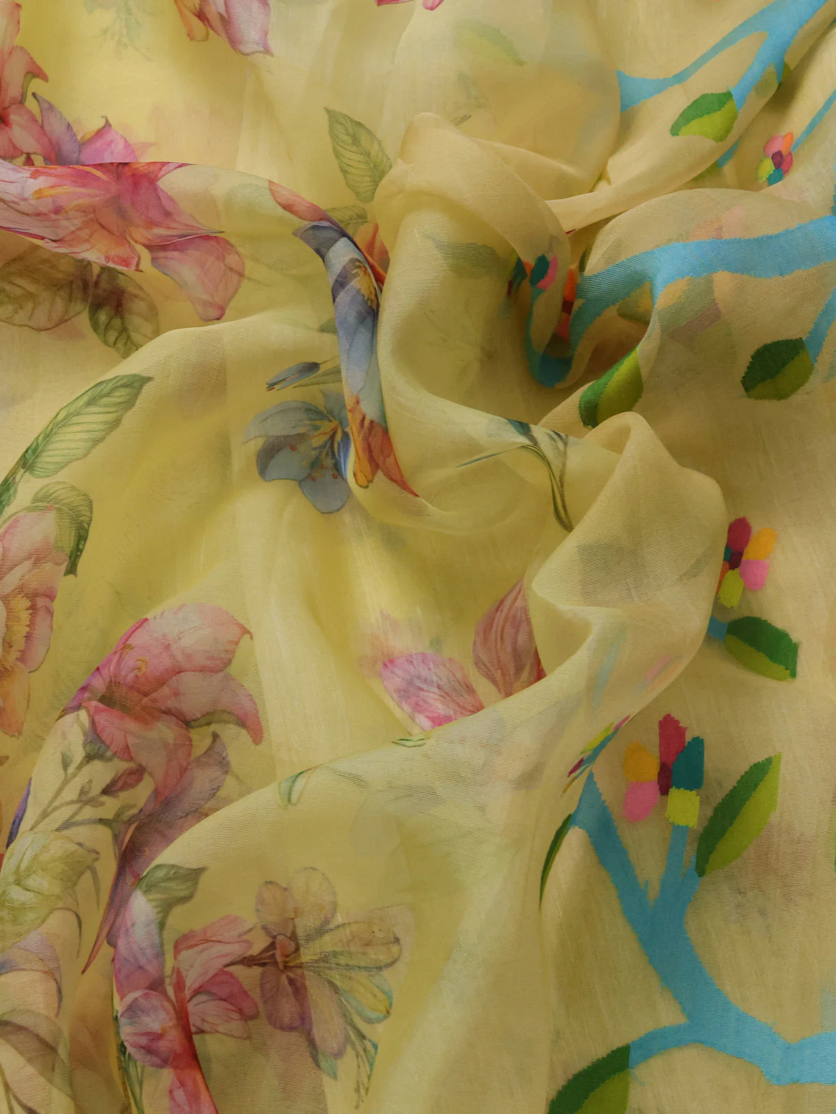 Yellow Organza Silk Saree - Image 3