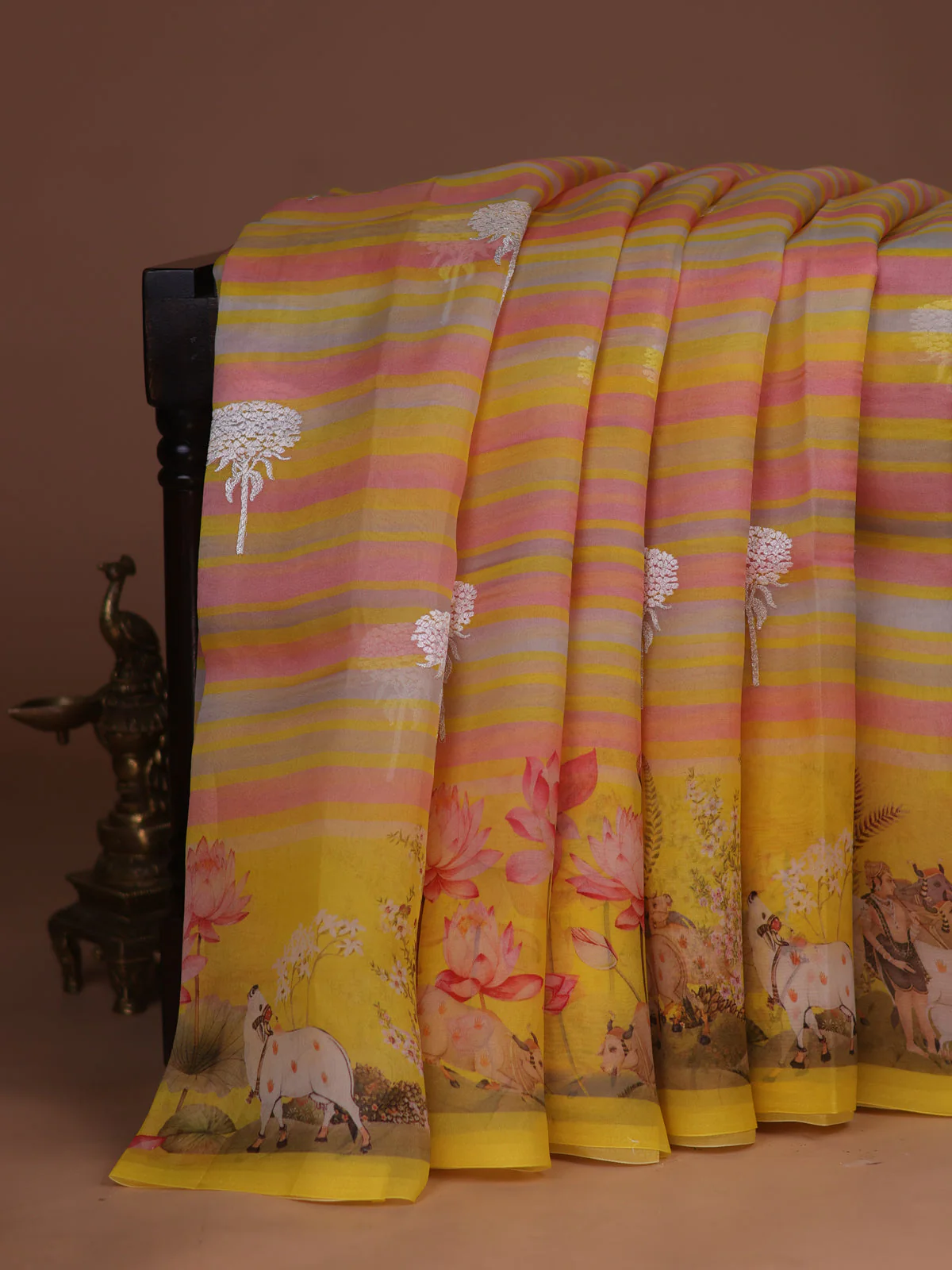 Yellow Organza Silk Saree - Image 2