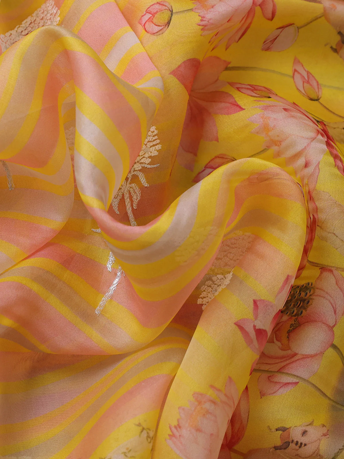 Yellow Organza Silk Saree - Image 3