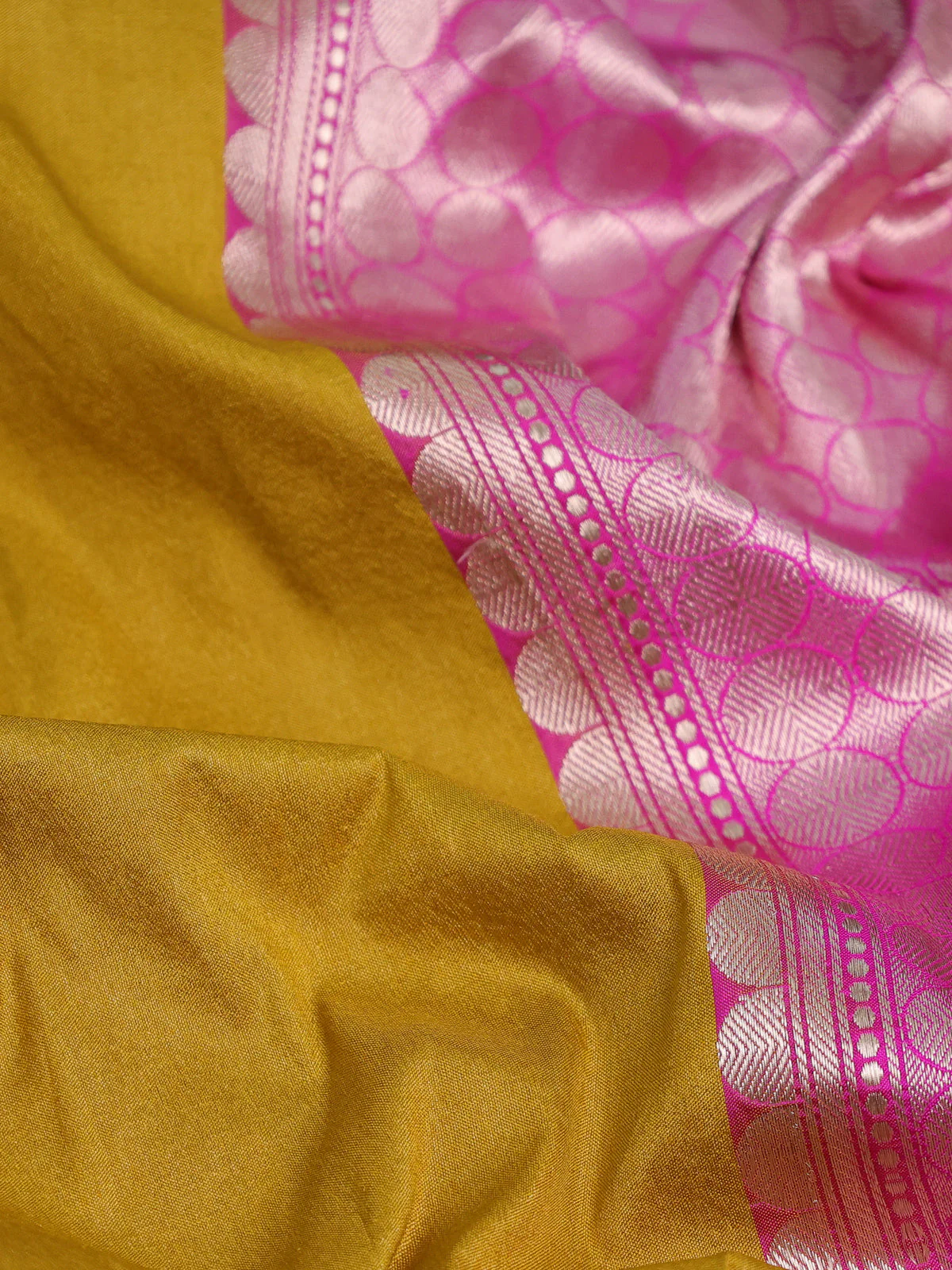 Yellow-Pink Banarasi Tussar Silk Saree - Image 3