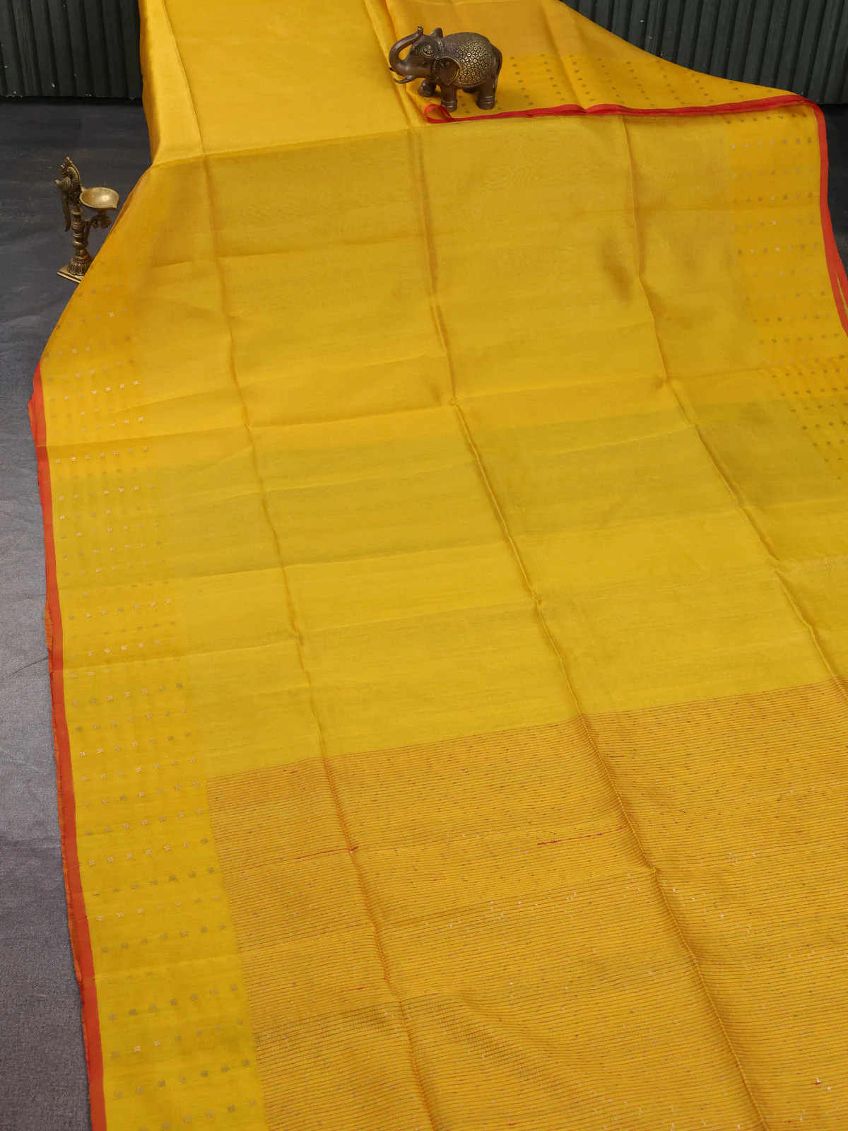 Yellow - Red Muslin Organza Saree - Image 2