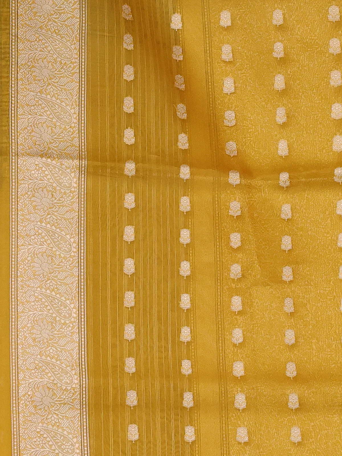 Yellow-Sandal Banarasi Kora Saree - Image 4
