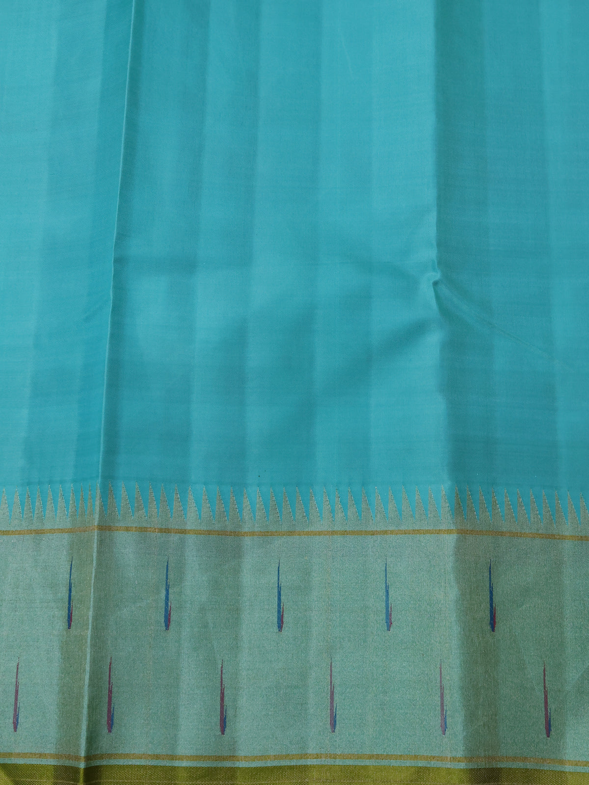 Yellow - Teal Blue Pure Kanchipuram Silk Saree - Image 4