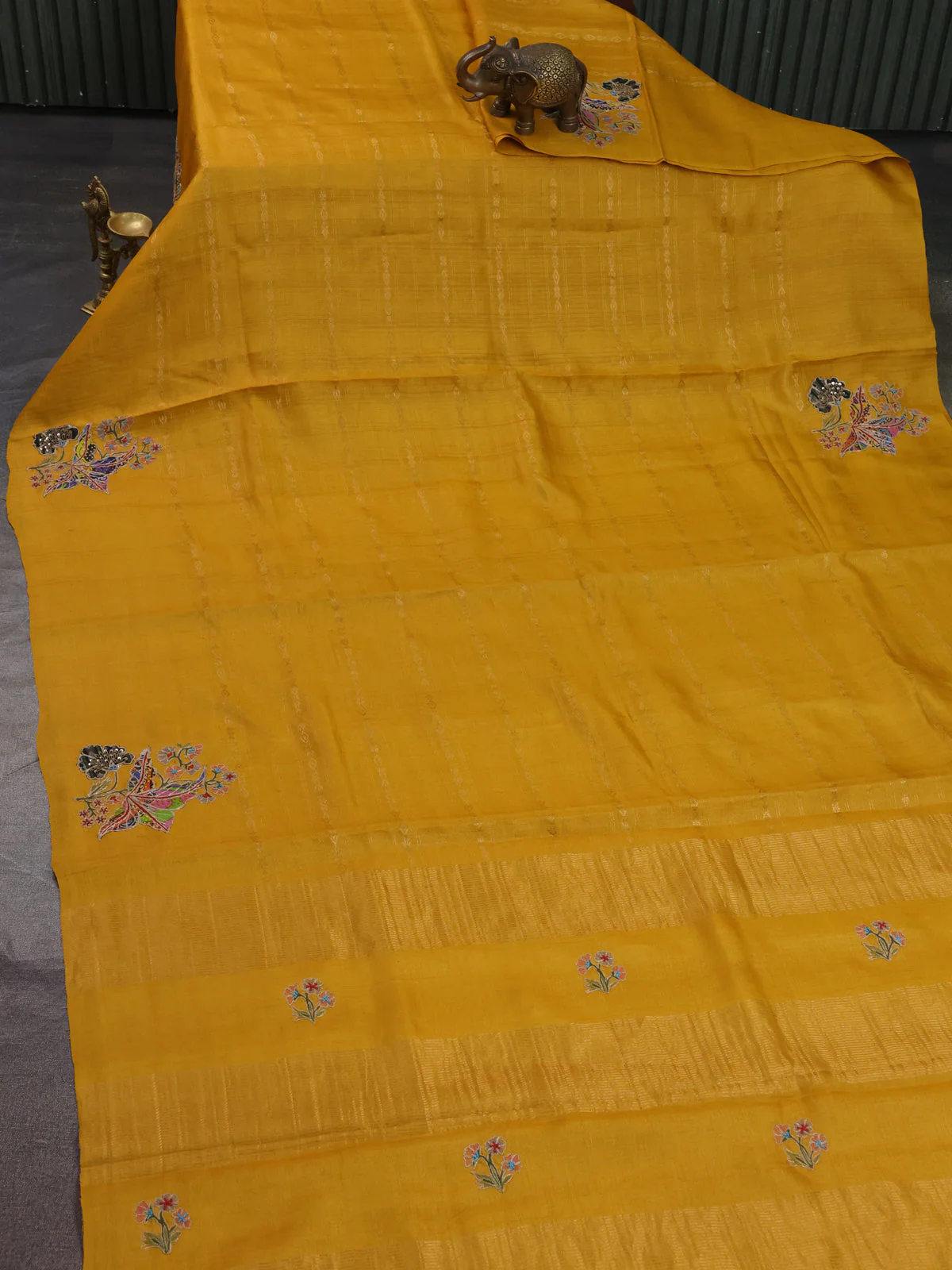 Yellow Tussar Silk Saree - Image 2
