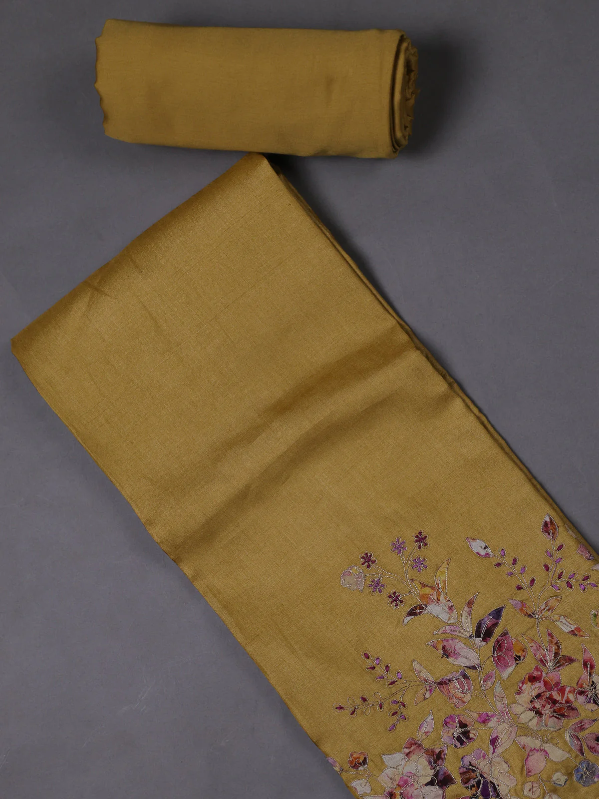 Yellow Tussar Silk Unstitched Suit - Image 2