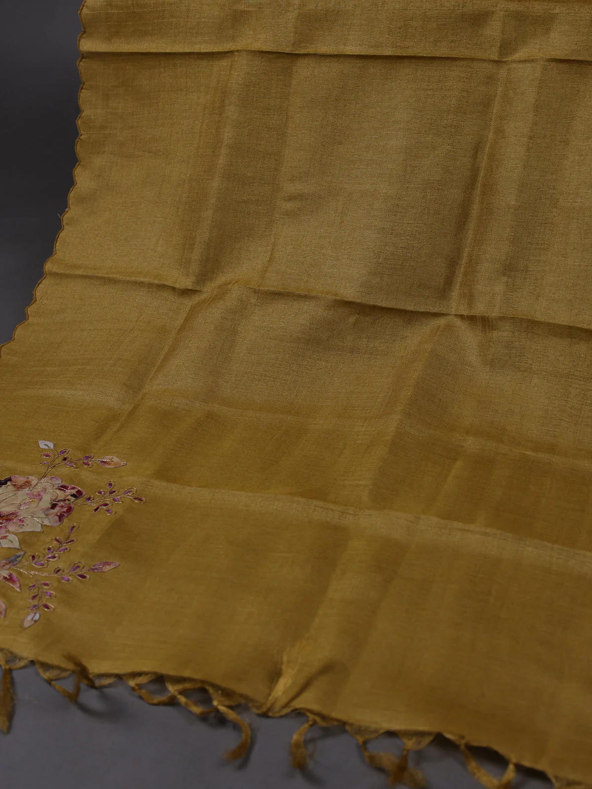 Yellow Tussar Silk Unstitched Suit - Image 3