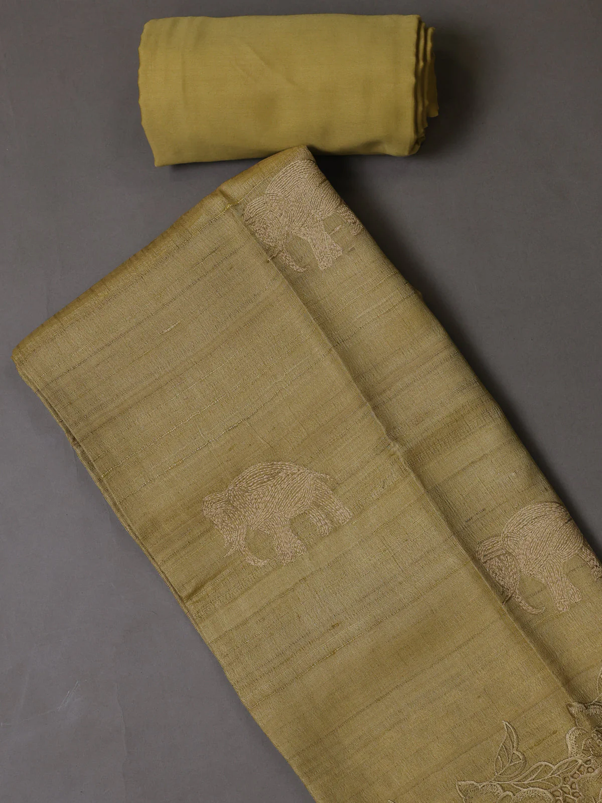 Yellow Tussar Silk Unstitched Suit - Image 2