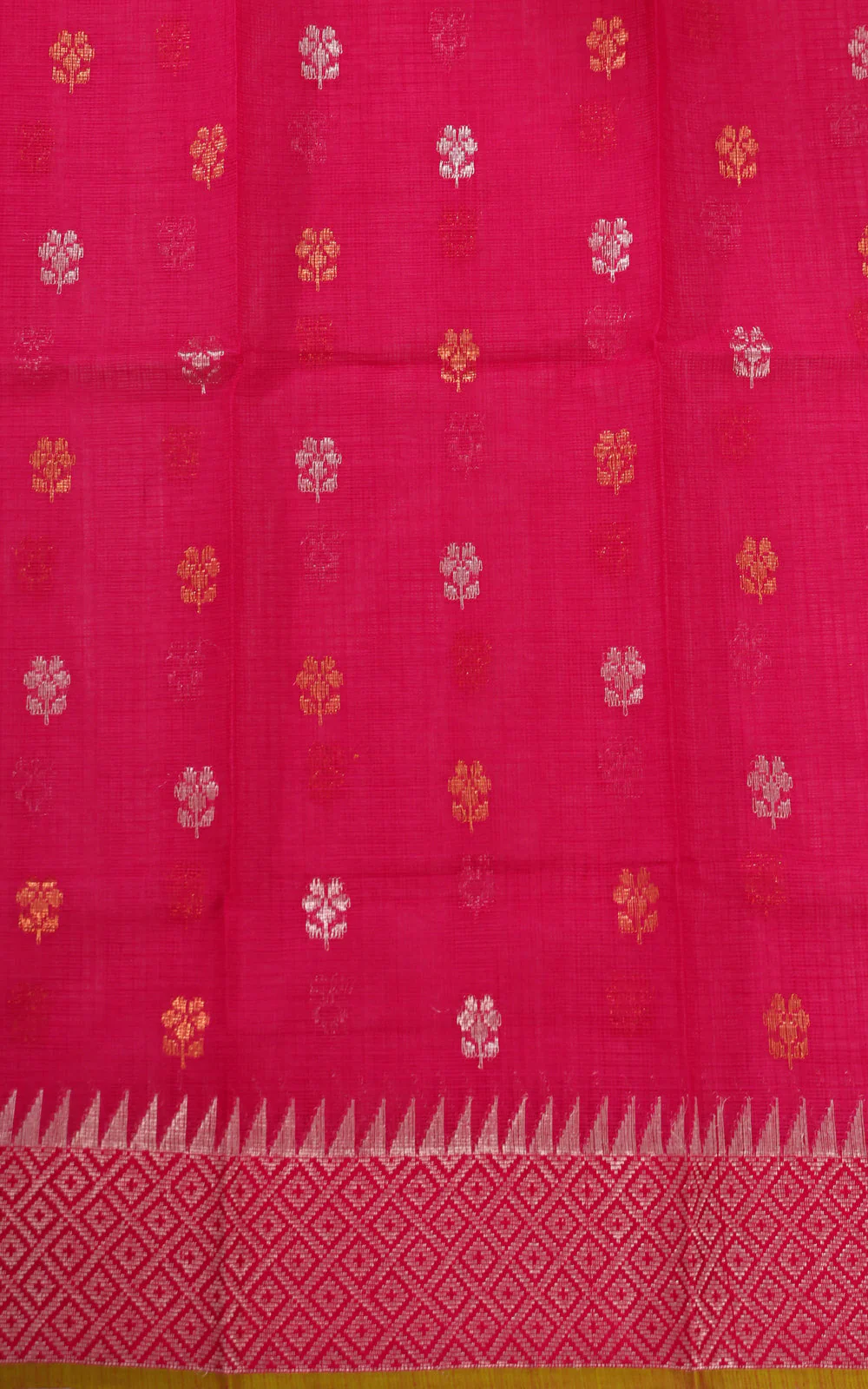 Baby Pink Zari Kota Saree With Jamdani Floral Motif - Image 7