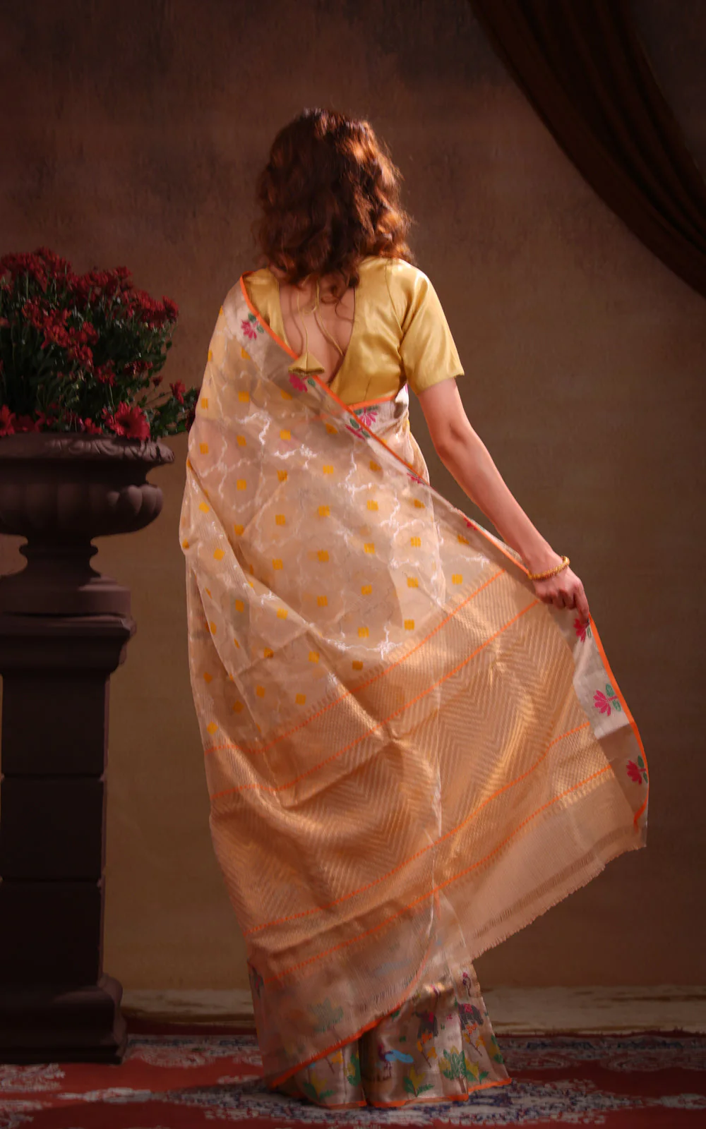 Cream Zari Kota Saree With Rich Mina Border - Image 4