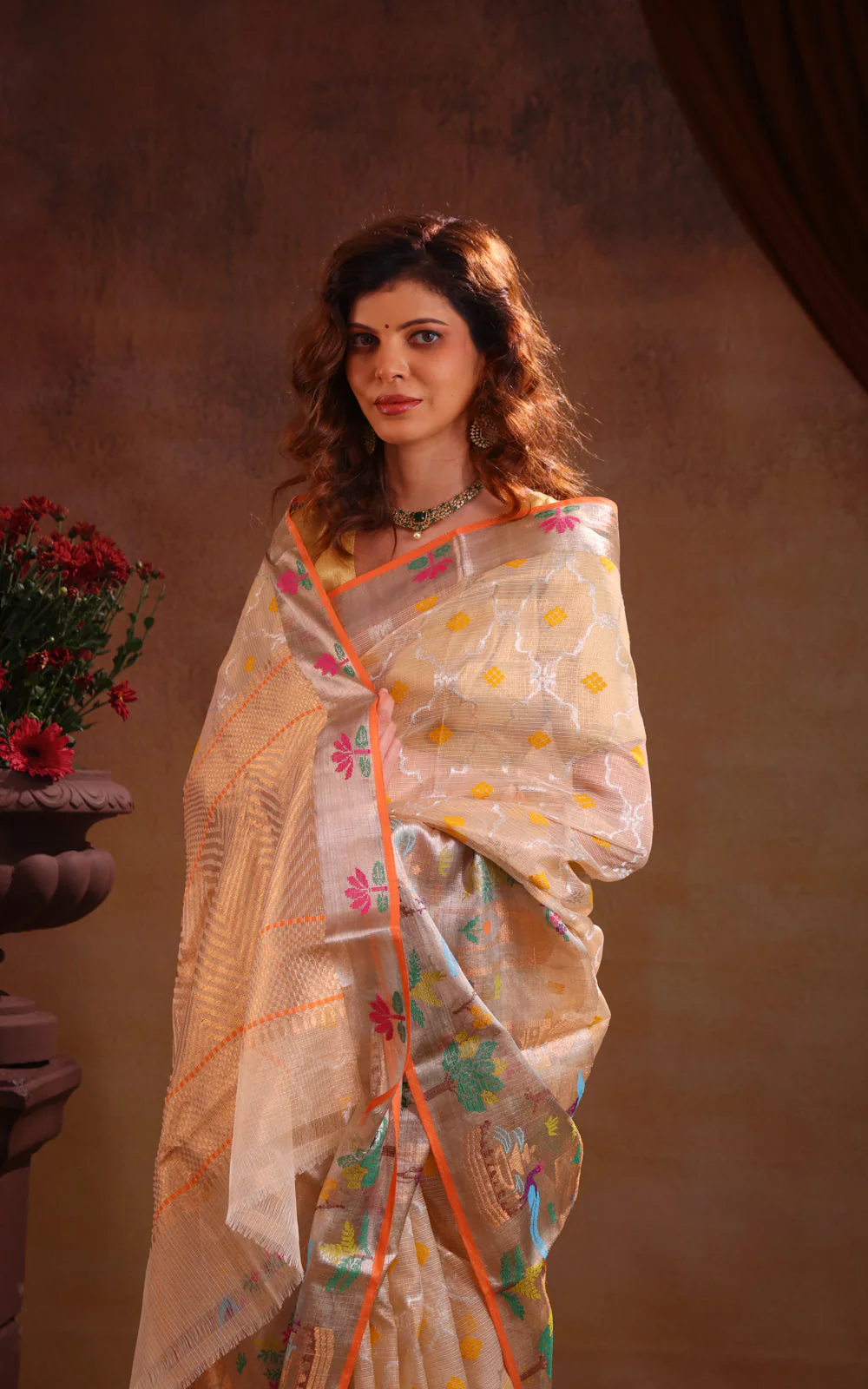 Cream Zari Kota Saree With Rich Mina Border - Image 5