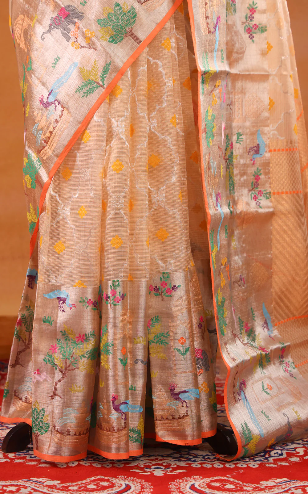 Cream Zari Kota Saree With Rich Mina Border - Image 6