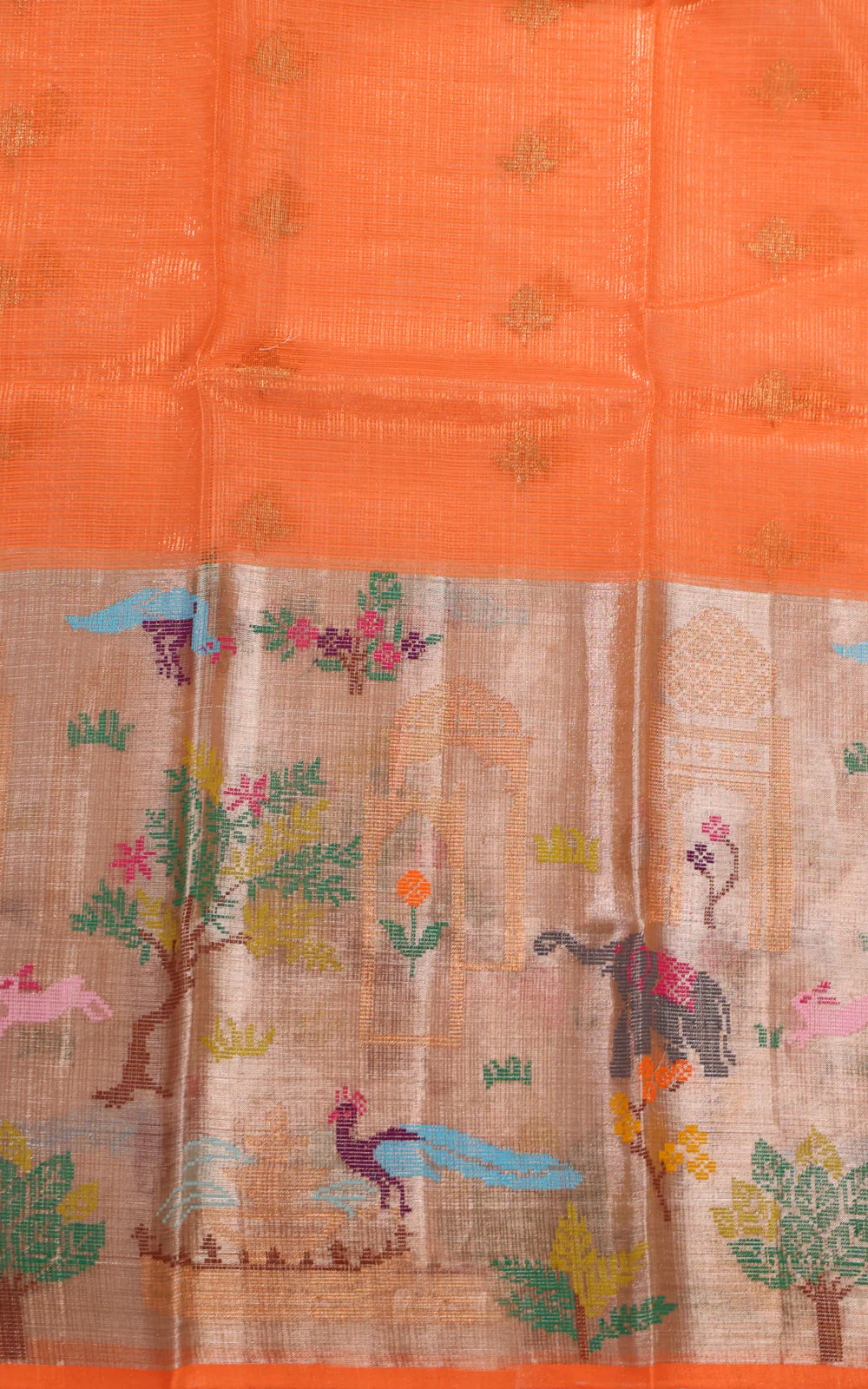 Cream Zari Kota Saree With Rich Mina Border - Image 7