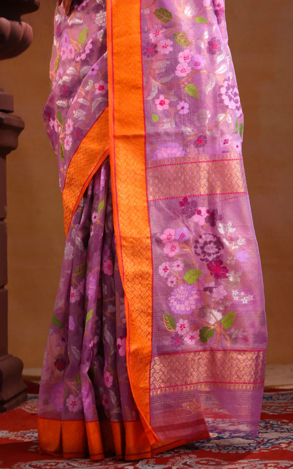 Lavender Zari Kota Saree With Jamdani Weaves - Image 3