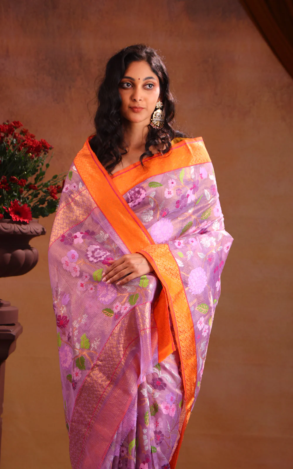 Lavender Zari Kota Saree With Jamdani Weaves - Image 6