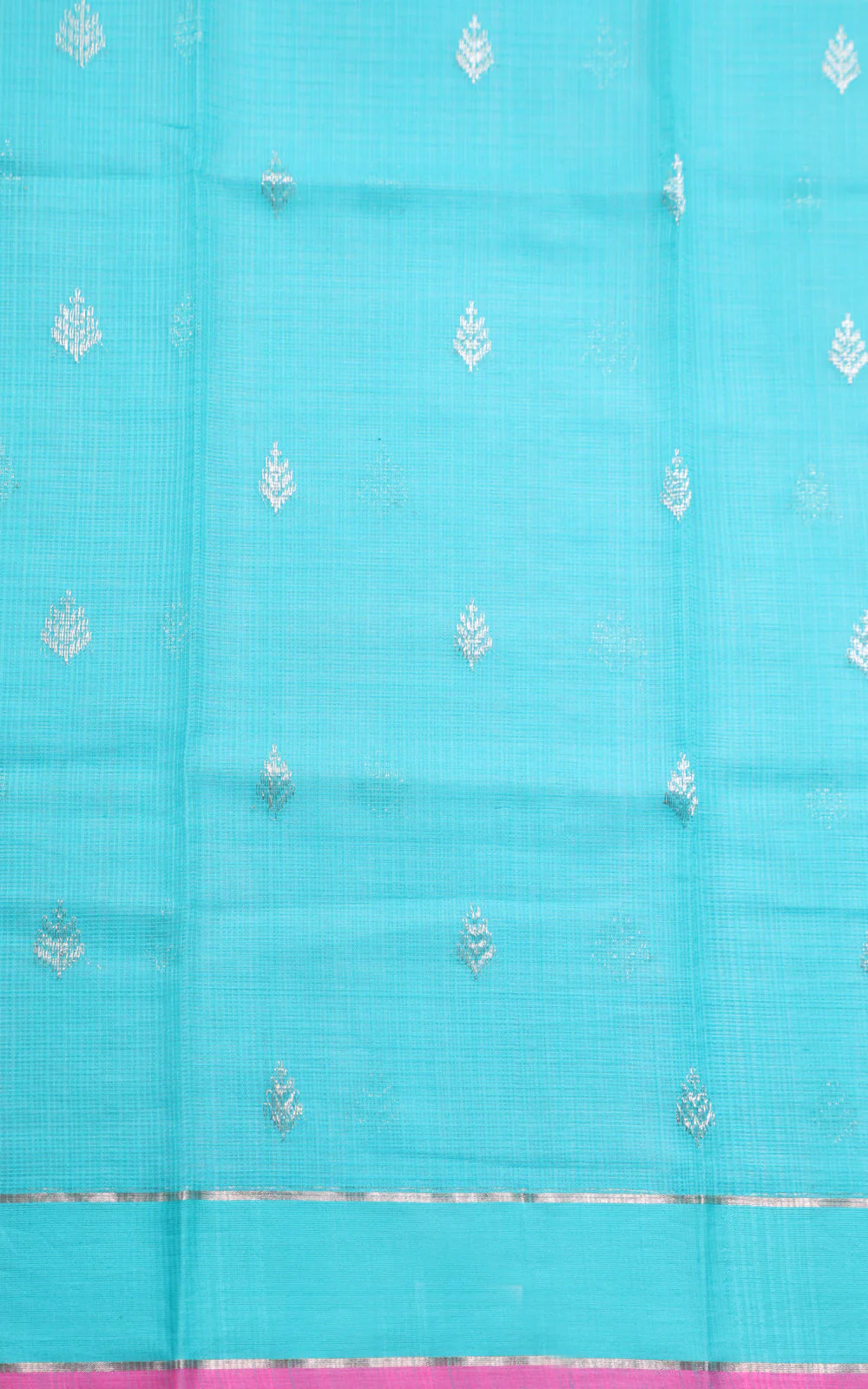 Parrot Green & Teal Zari Kota Saree With Jamdani Weaves - Image 7