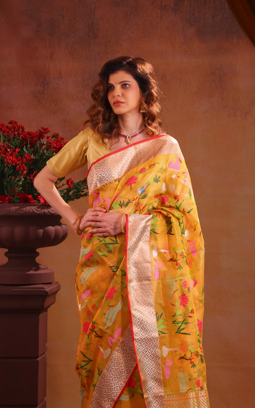 Yellow Zari Kota Saree With Jamdani Weaves - Image 2