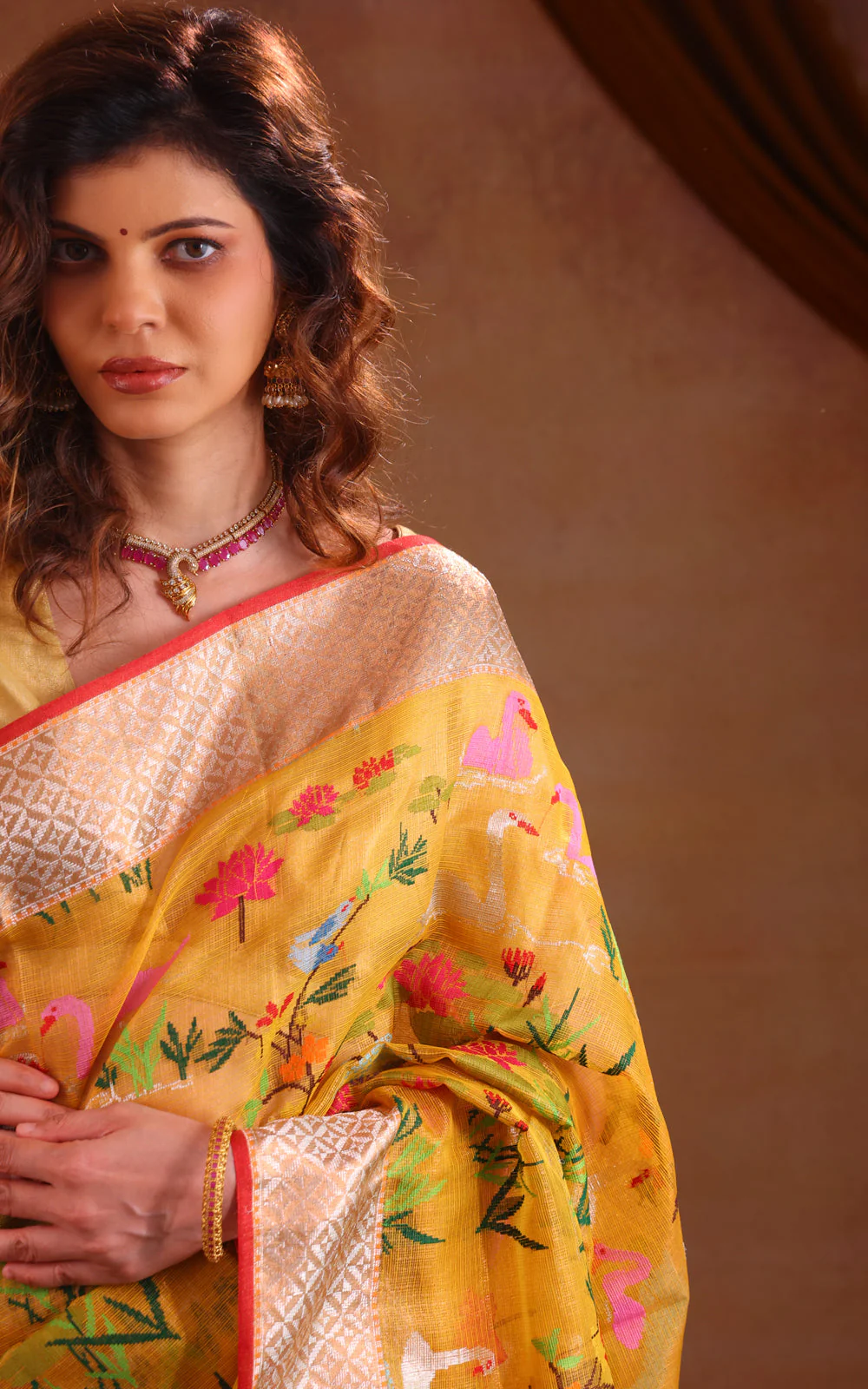 Yellow Zari Kota Saree With Jamdani Weaves - Image 3