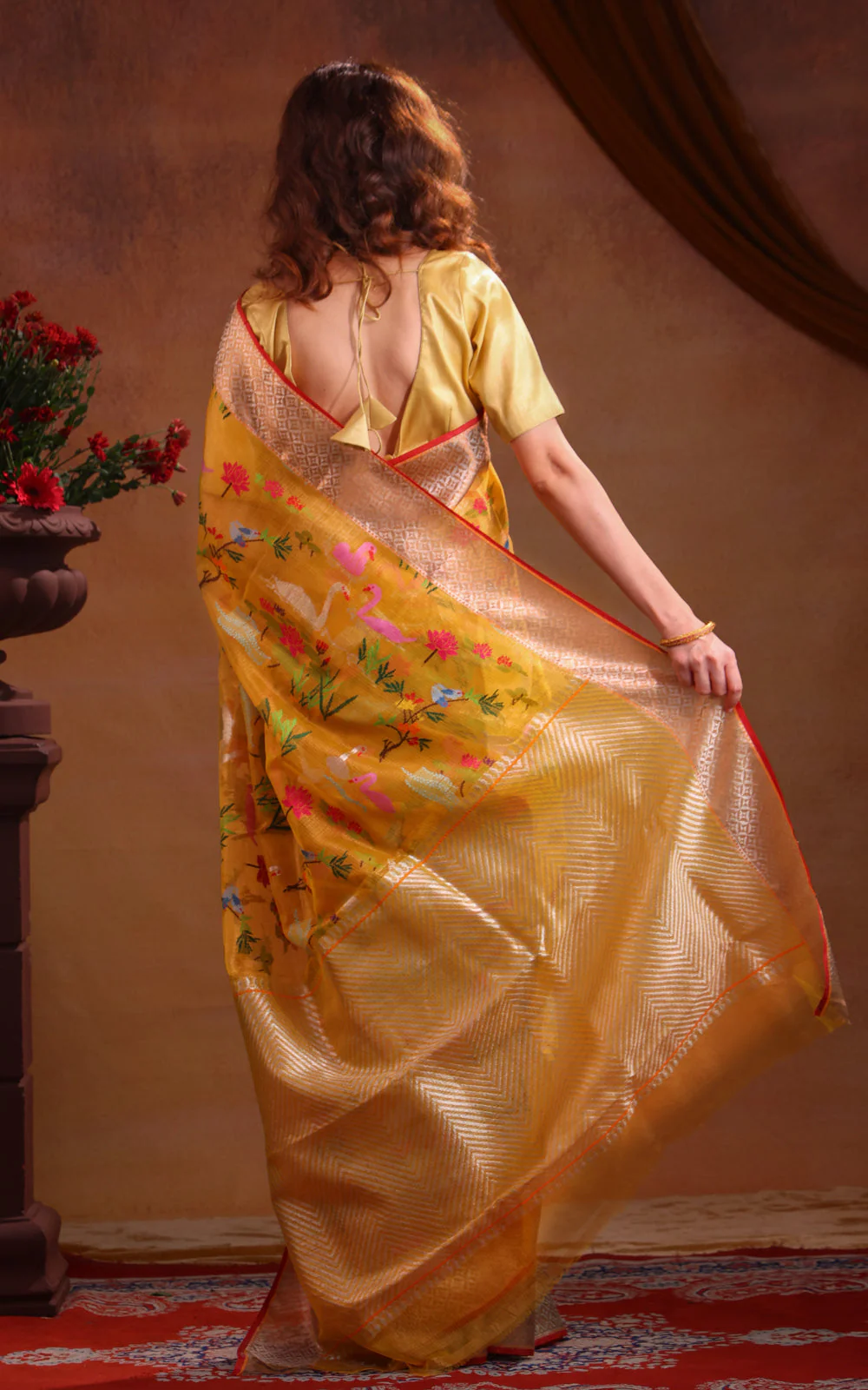 Yellow Zari Kota Saree With Jamdani Weaves - Image 4