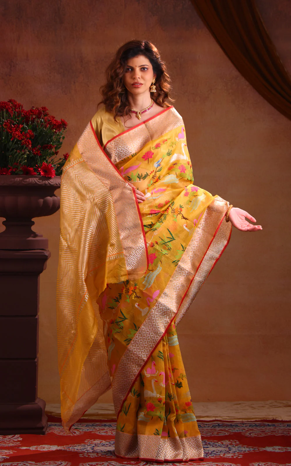 Yellow Zari Kota Saree With Jamdani Weaves - Image 5