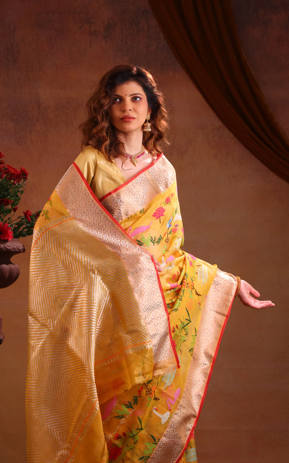 Yellow Zari Kota Saree With Jamdani Weaves - Image 6