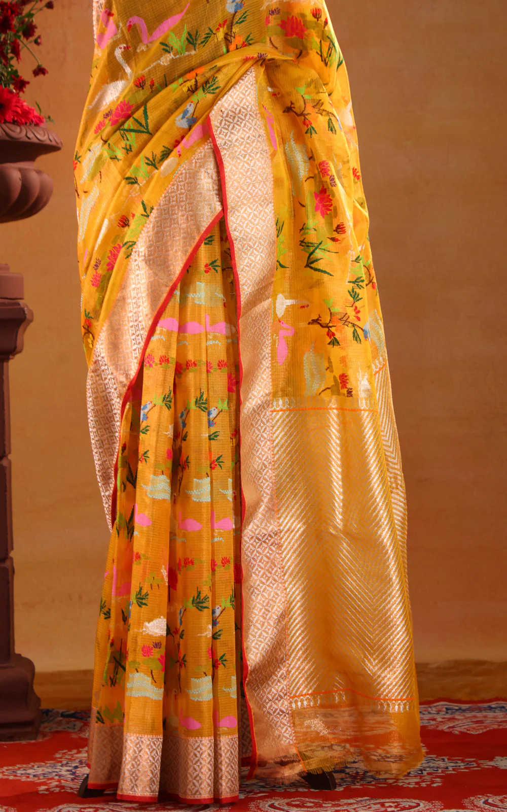 Yellow Zari Kota Saree With Jamdani Weaves - Image 8